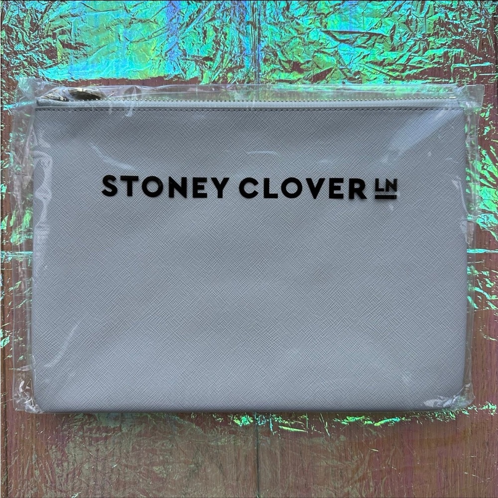 🆕 Stoney Clover Lane Storm Gray Vegan Faux Leather Flat Pouch
